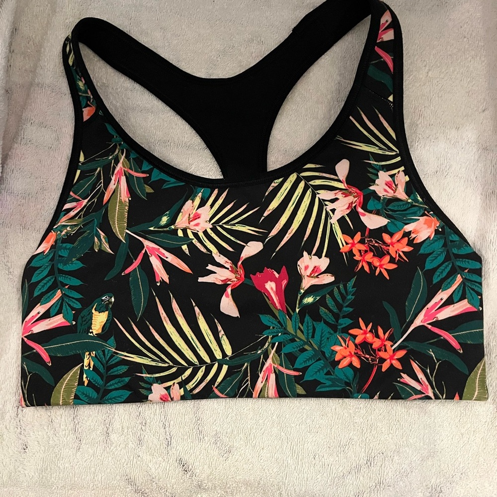 Old Navy Tropical Floral Sports Bra - Black and Green